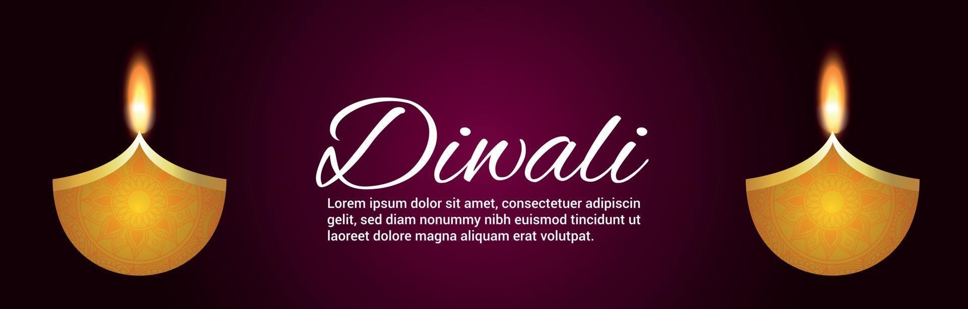 banner de celebración realista de diwali con vector diya y linterna