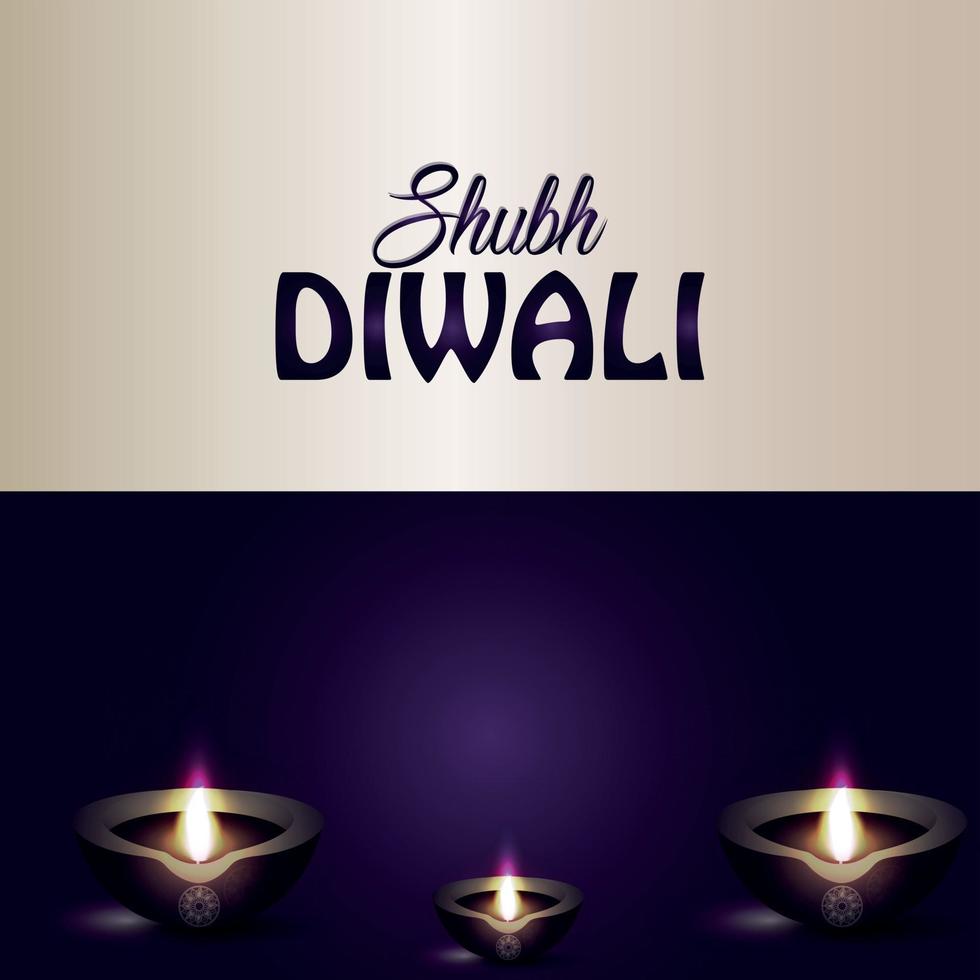 shubh diwali festival of light tarjeta de felicitación con diwali diya vector