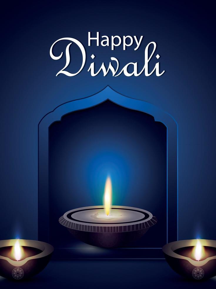 Happy diwali flyer with creative diwali diya vector