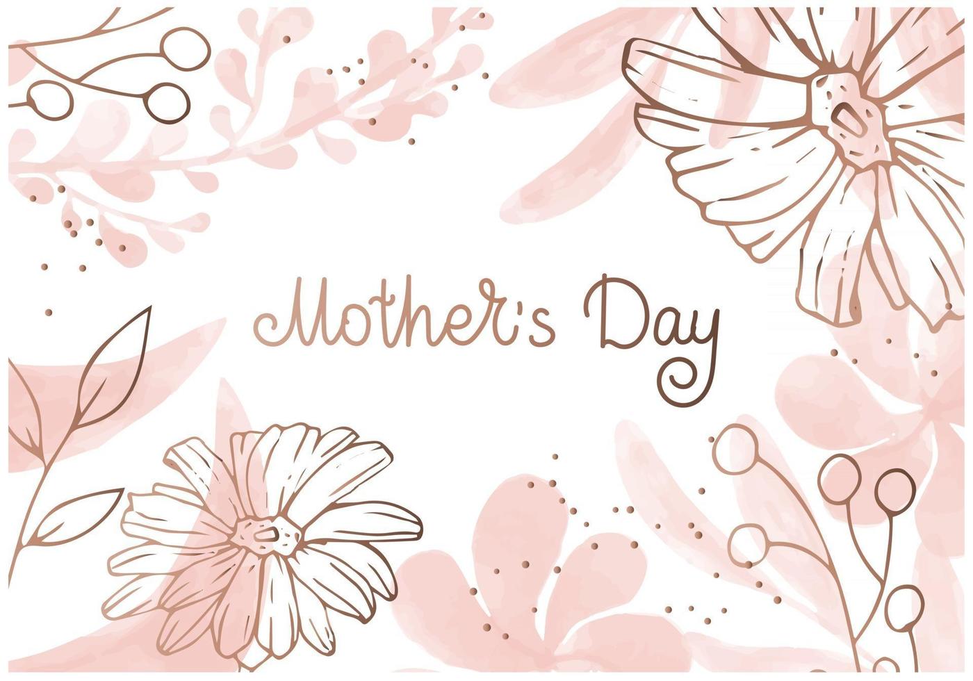 Minimal floral background with pink and golden tropical flowers and leaves Vector illustartion with lettering Mothers Day holiday