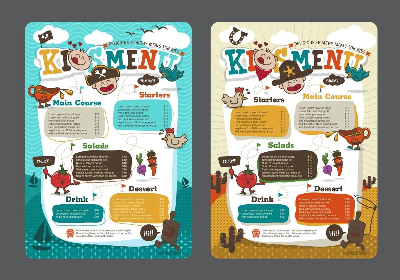 Cute colorful kids meal menu vector template