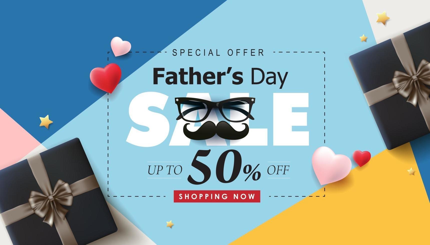 Happy Fathers Day Sale banner with gift for dad on white background vector