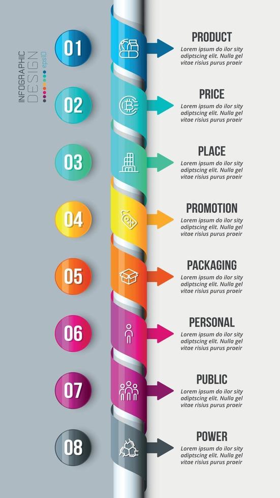 8P analysis business or marketing  infographic template vector