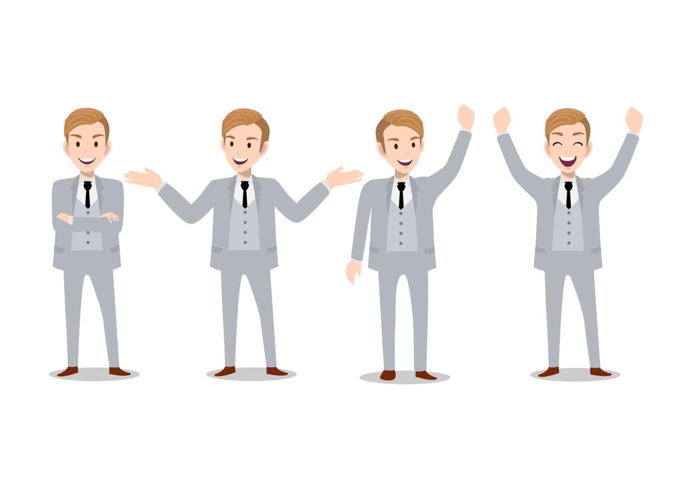 Businessman cartoon character set of four poses vector illustration