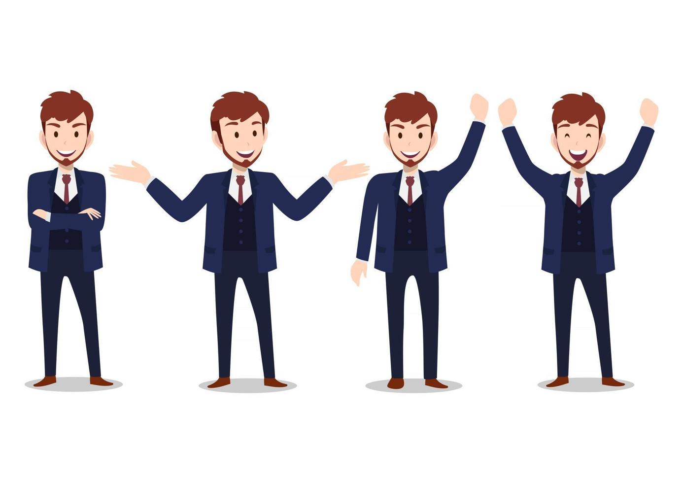 Businessman cartoon character set of four poses vector illustration