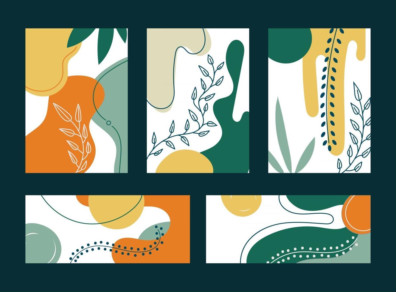 Conjunto de collages de primavera dibujados a mano formas orgánicas y hojas sobre fondo blanco. vector