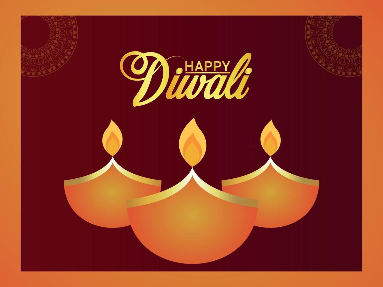 Happy diwali indian festival celebration greeting card diwali the festival of light vector