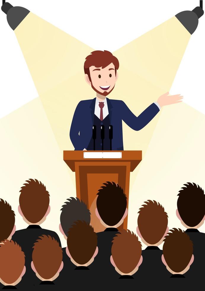 Cartoon character with businessman working and present to public area on podium character vector design