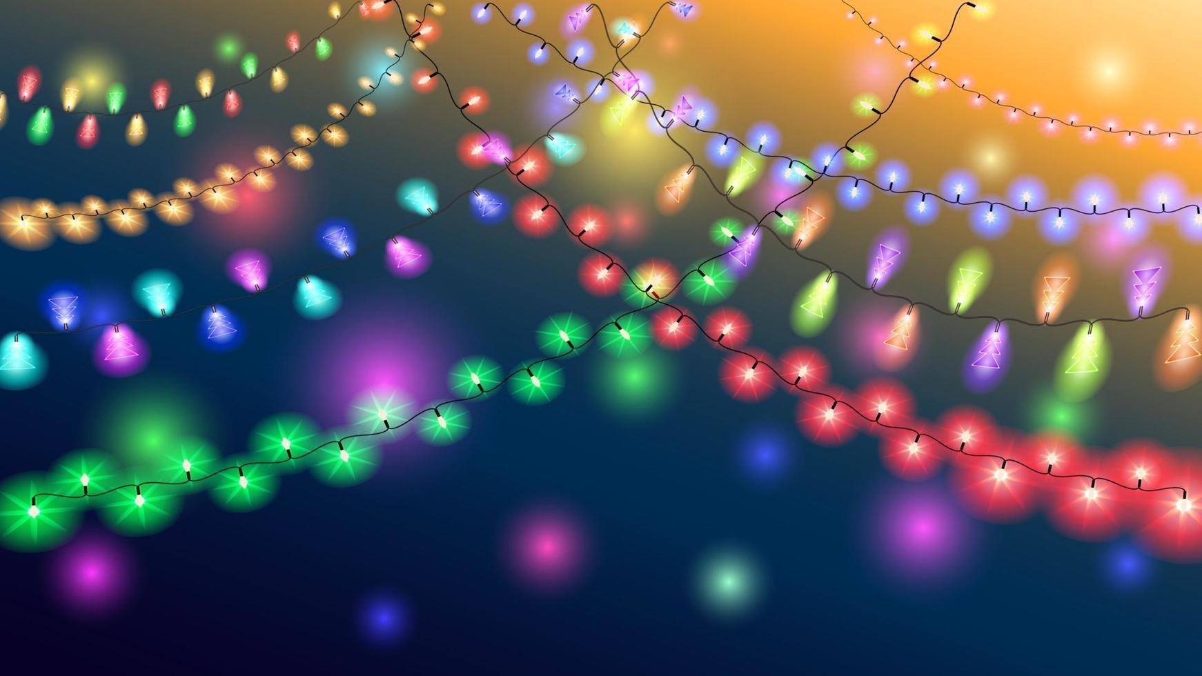 Realistic colorful light effect holiday garlands vector