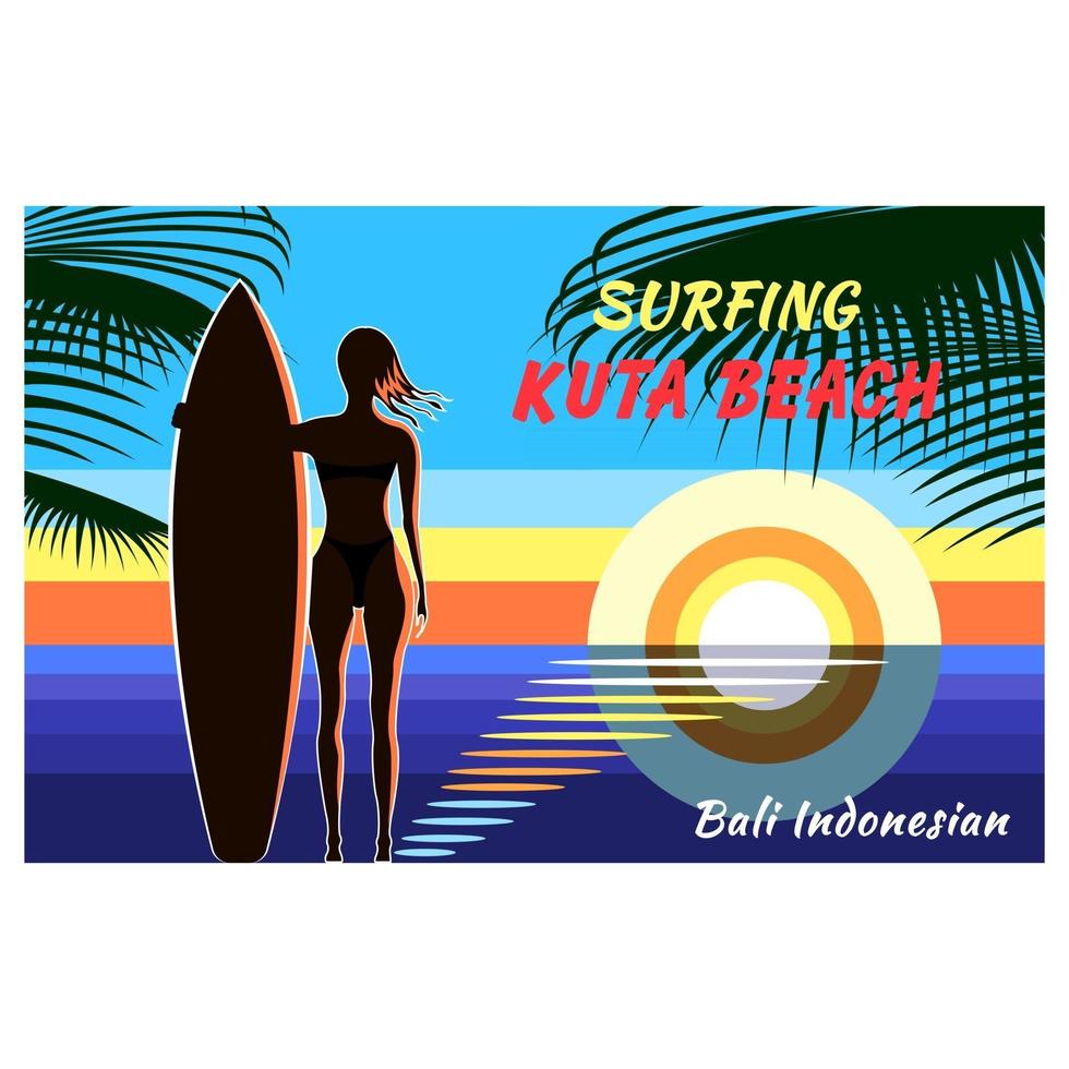 Surfing Girl on Beach print shirt vector
