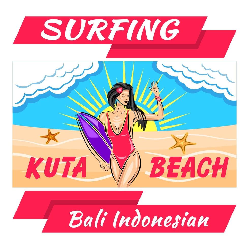 Surfing Girl bikini print shirt vector