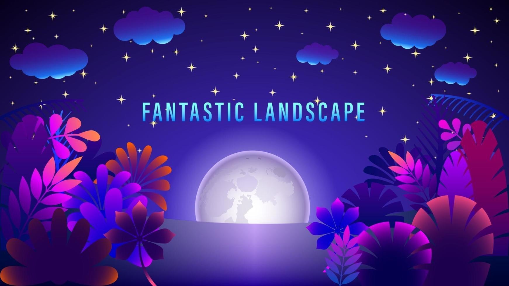 Fantastic Moon Landscape Colorful Gradient Background vector