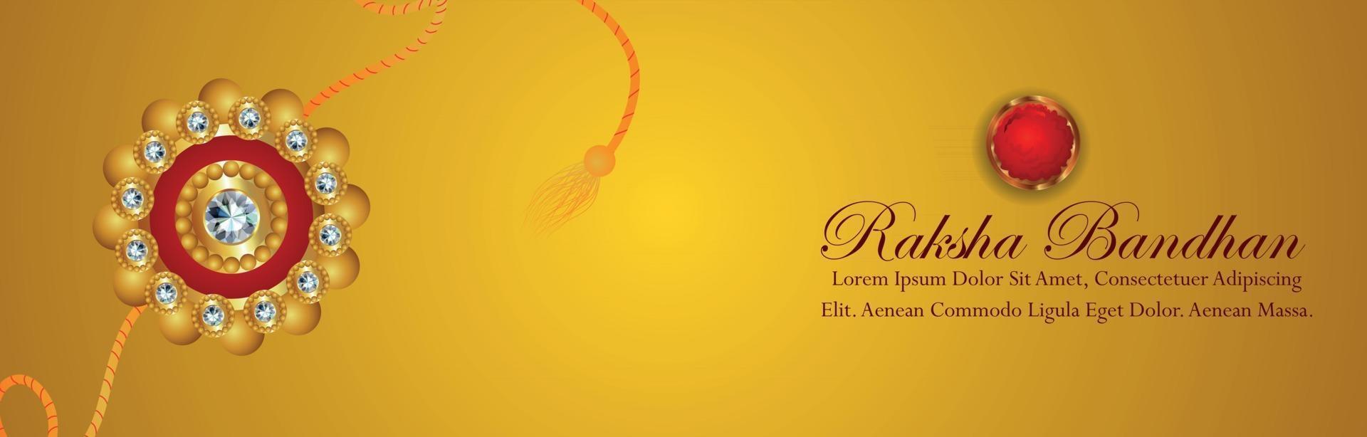Ilustración de vector creativo de banner de celebración de raksha bandhan feliz con rakhi de cristal y regalos