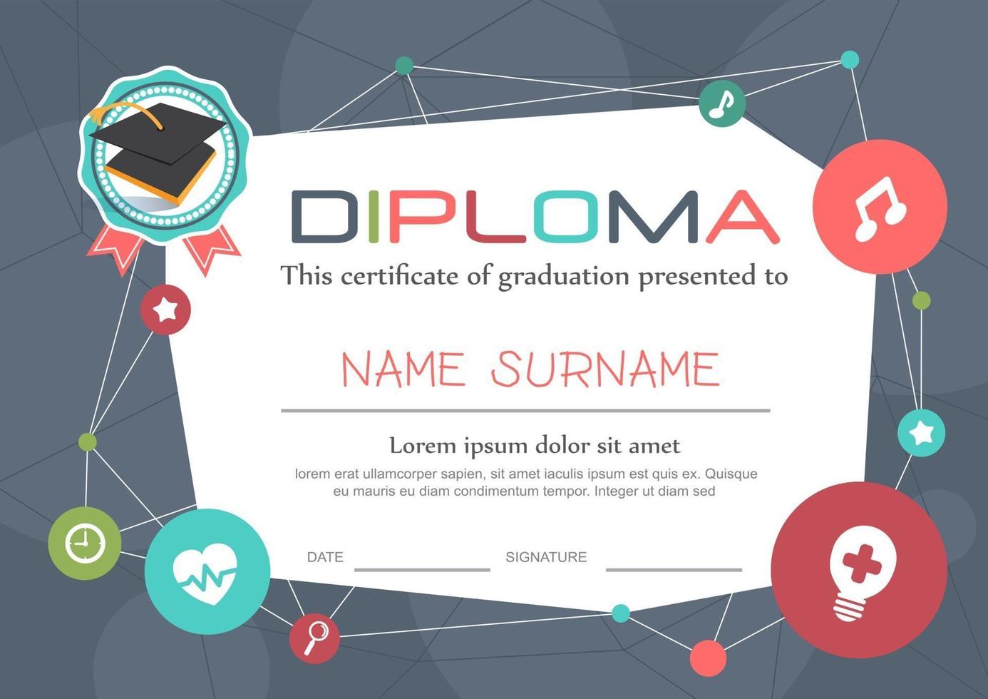 Diploma template for kids vector