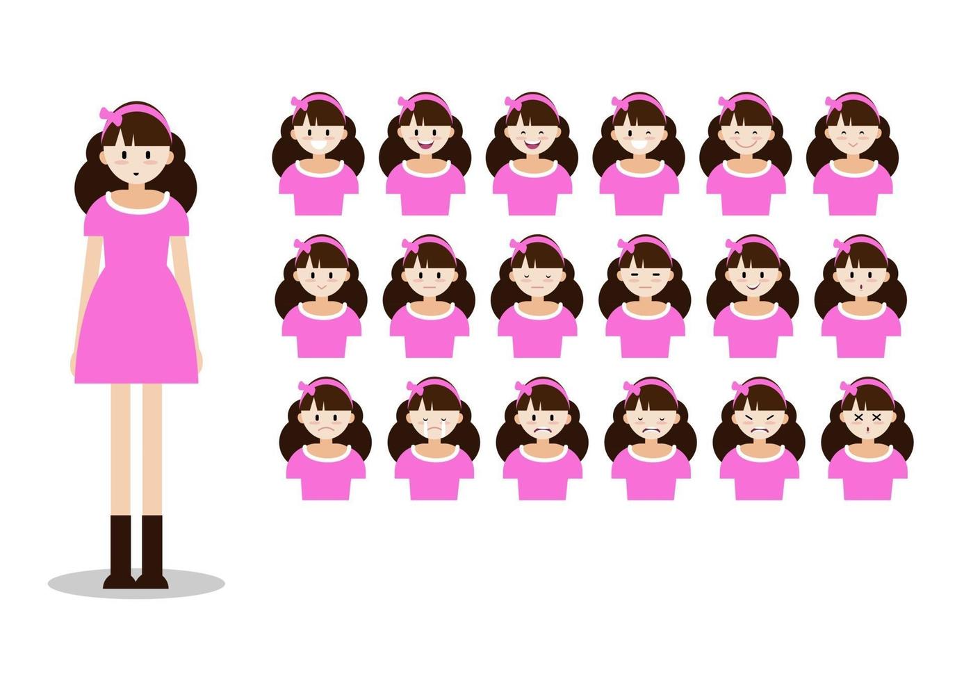 Cartoon character with cute lady of beautiful woman and lady head vector set flat icon vector