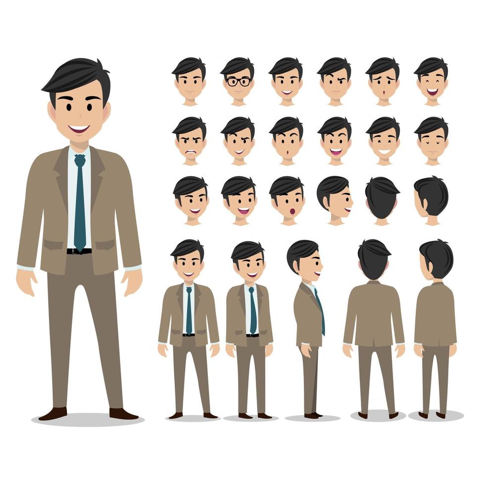 personaje de dibujos animados con hombre de negocios en traje para vector de icono plano de animación