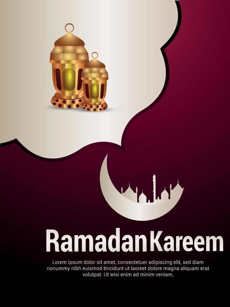 Ramadan kareem invitation party flyer with golden lantern vector