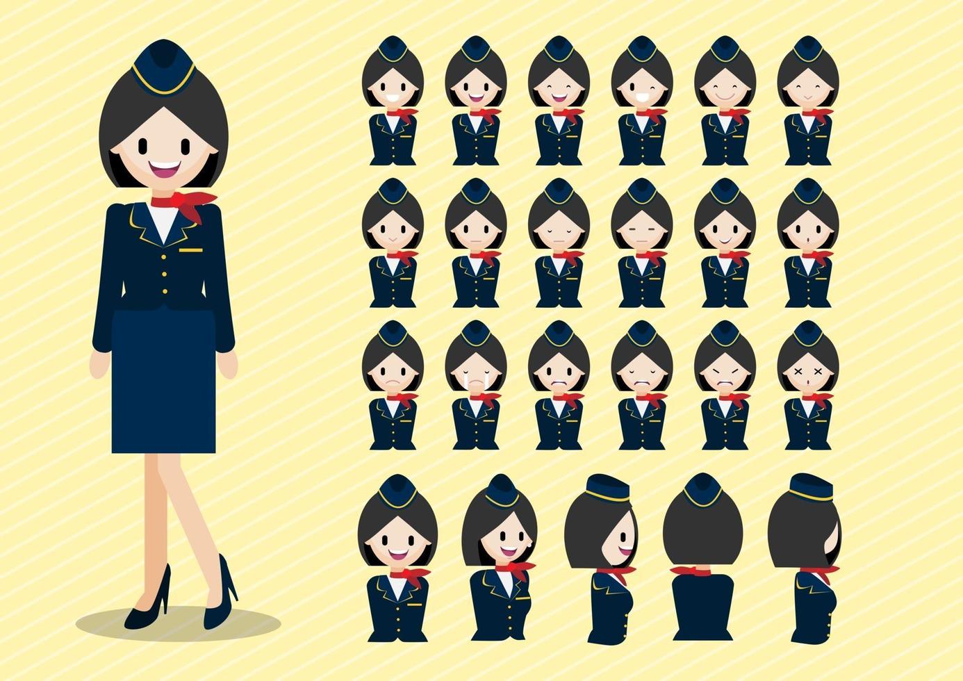 Cartoon character with beautiful air hostess and lady head vector set flat icon vector