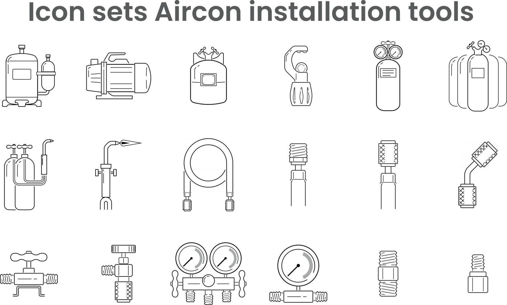 conjunto de iconos de herramientas de instalación de aire acondicionado vector