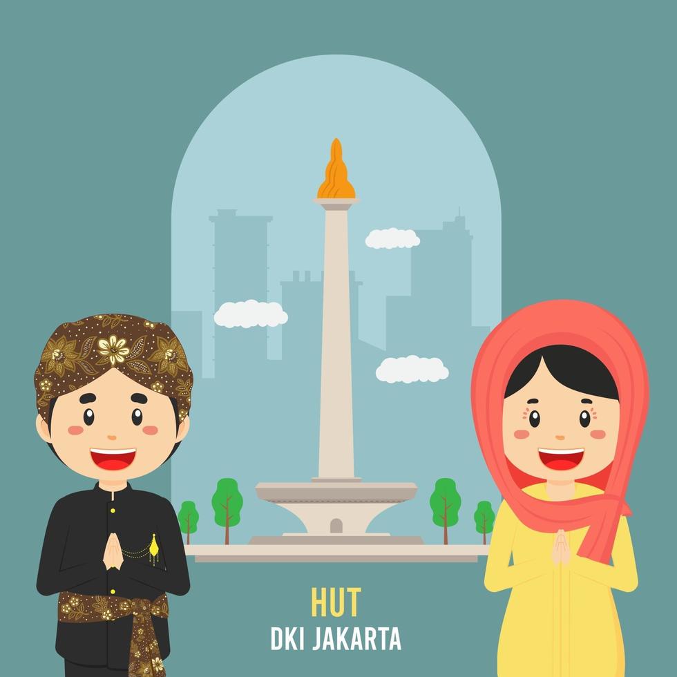 Birthday Jakarta Greeting Card With Character vector