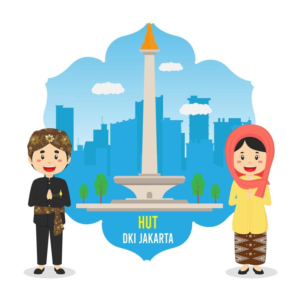 fondo de cumpleaños jakarta con personaje vector