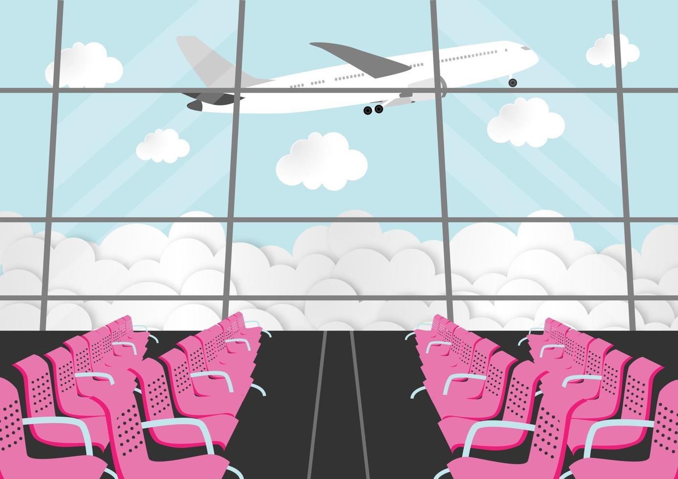 Cartoon character with passenger room in airport terminal flat vector