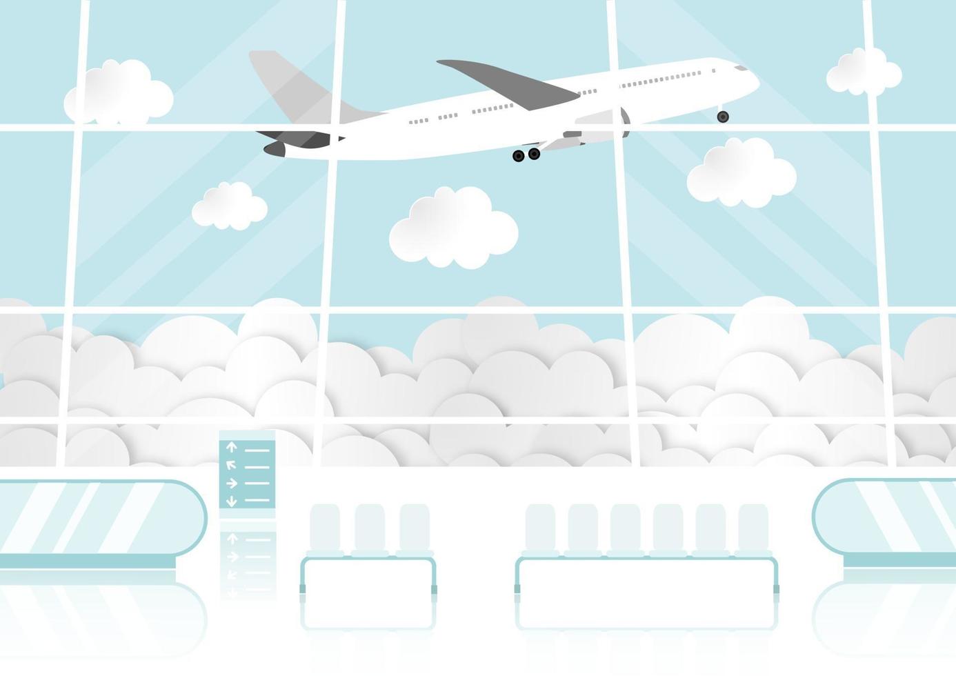 Cartoon with passenger room in airport terminal flat icon vector