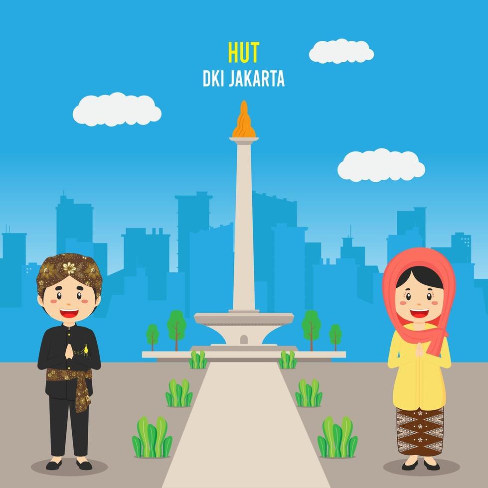 fondo de cumpleaños jakarta con personaje vector