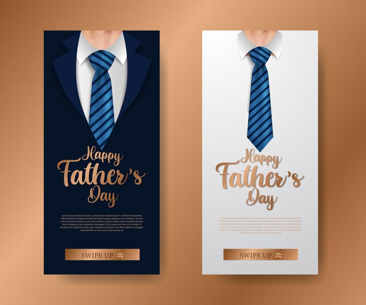 Invitación de banner de historias de redes sociales de lujo elegante de moda para el día del padre con ilustración de corbata de abrigo con texto dorado vector