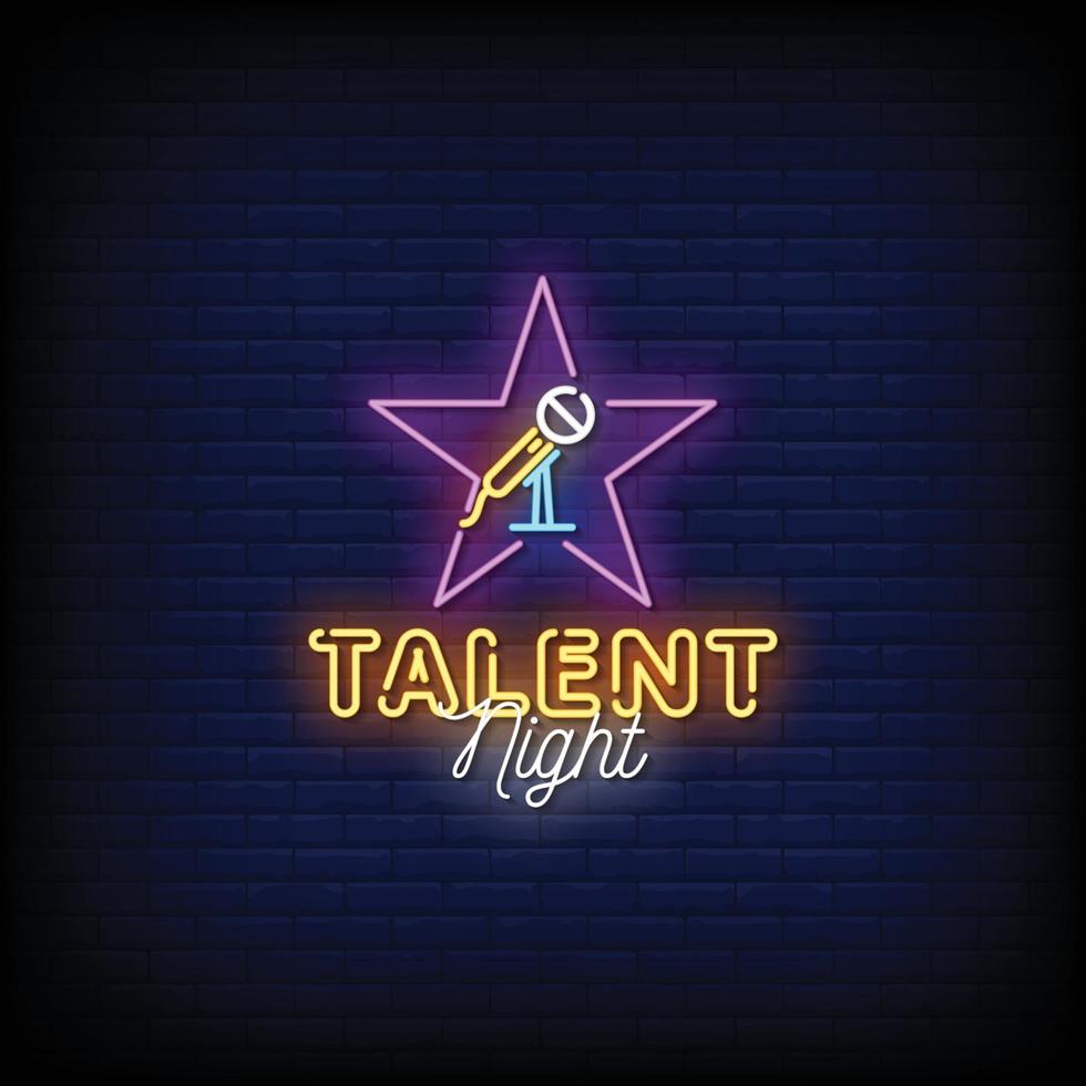 vector de texto de estilo de letreros de neón de noche de talento