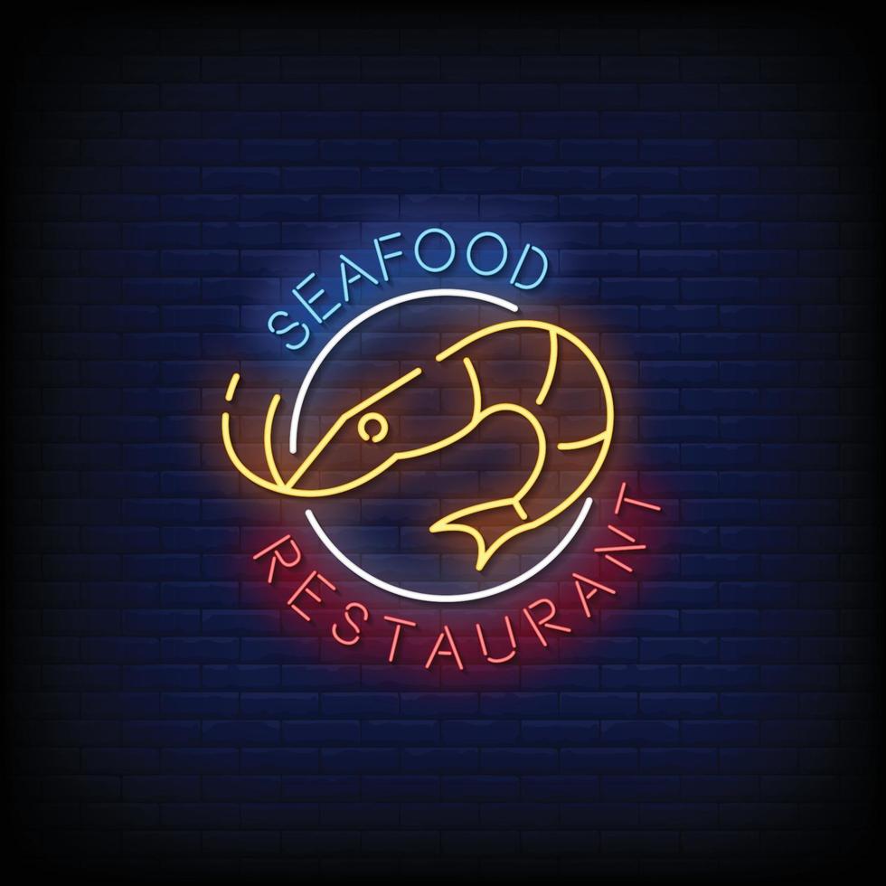 Seafood Restaurant Neon Signs Style Text Vector