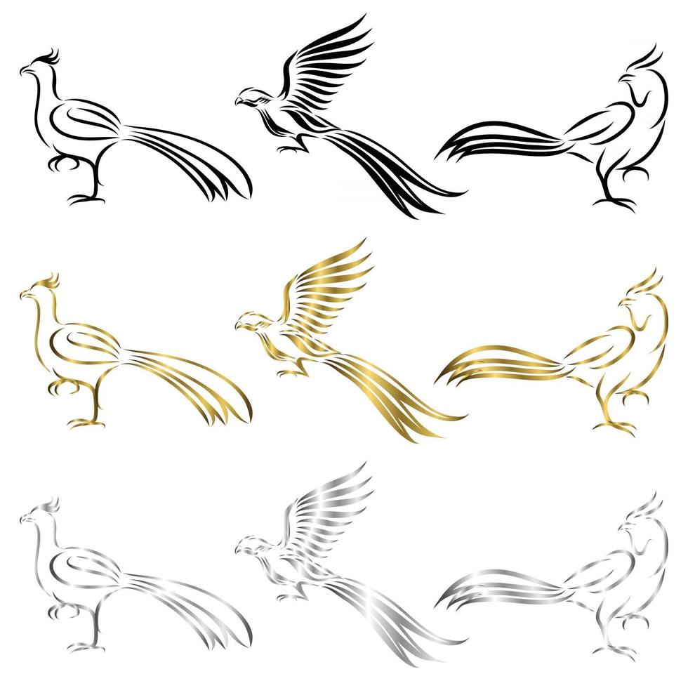 Set of line art vector logo of pheasant Can be used as a logo Or decorative items