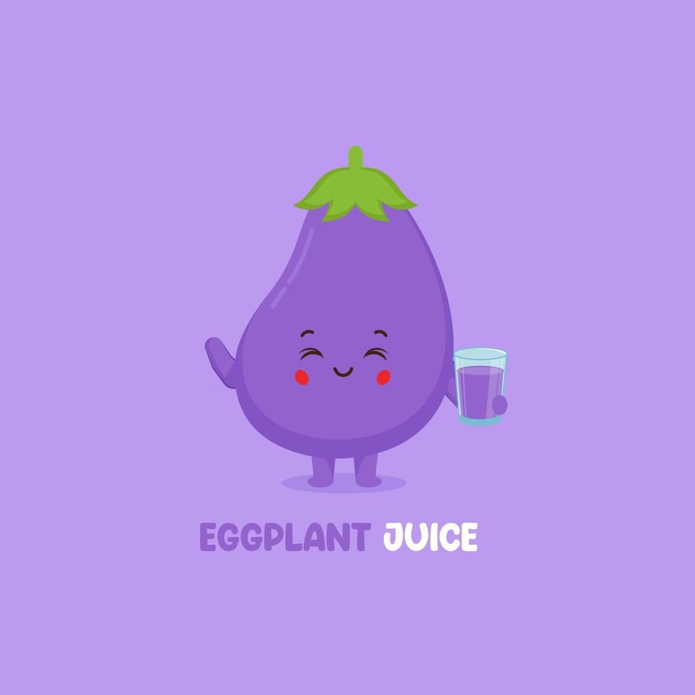 Cute Smiling Eggplant Juice Character vector