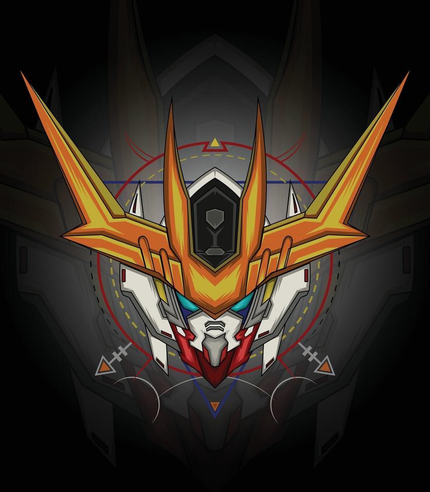 Head of ROBOTIC on geometry background or mecha illustration for printing design vector
