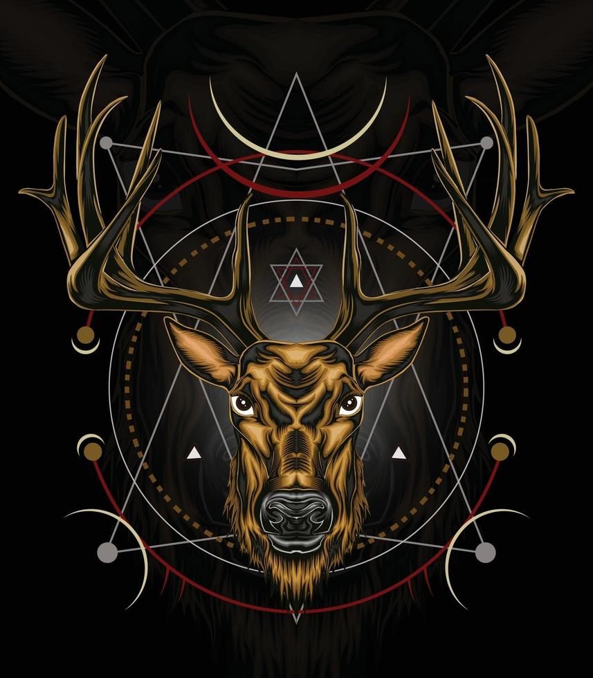Vector Deer head illustration in serious face