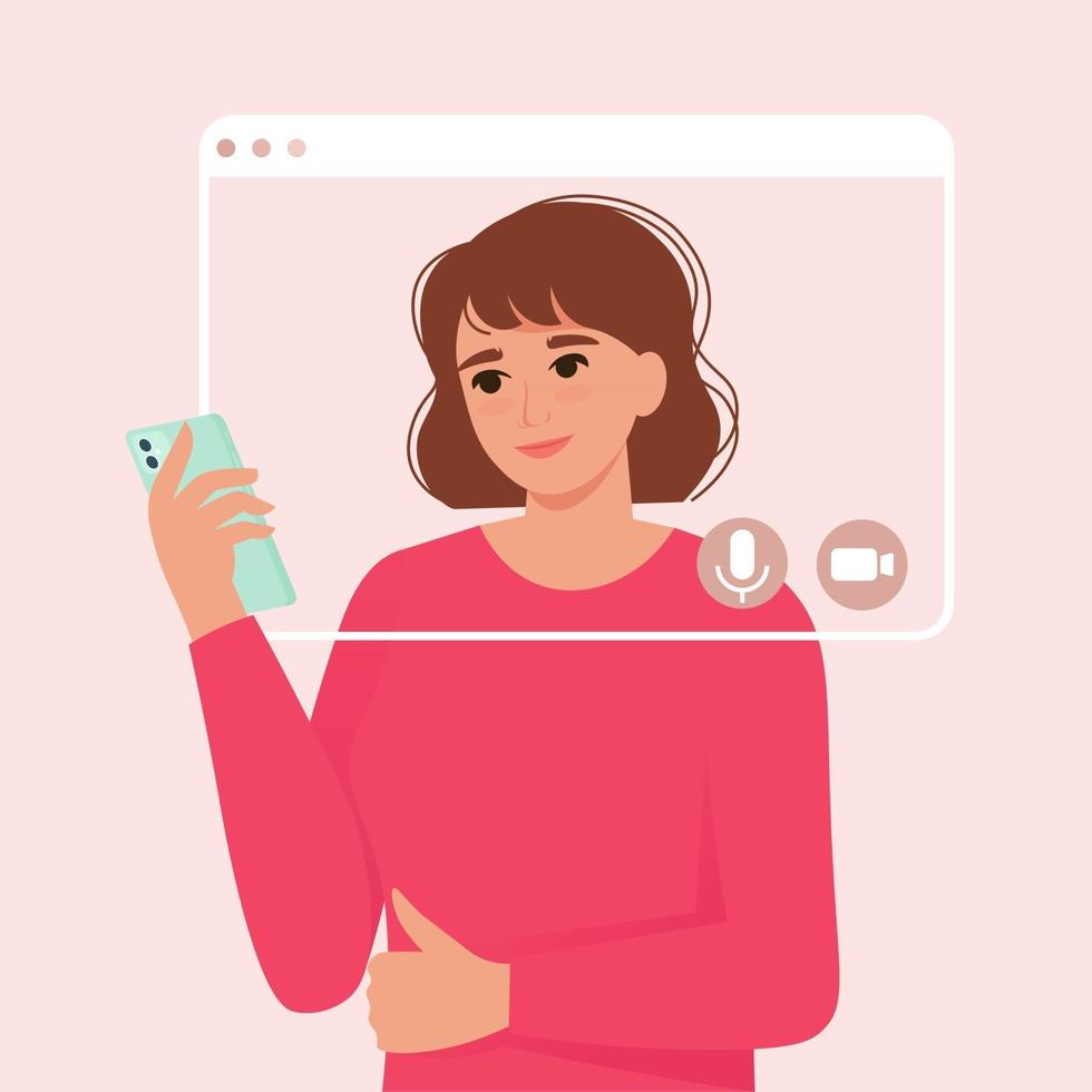 Woman talking on the smartphone to video call vector