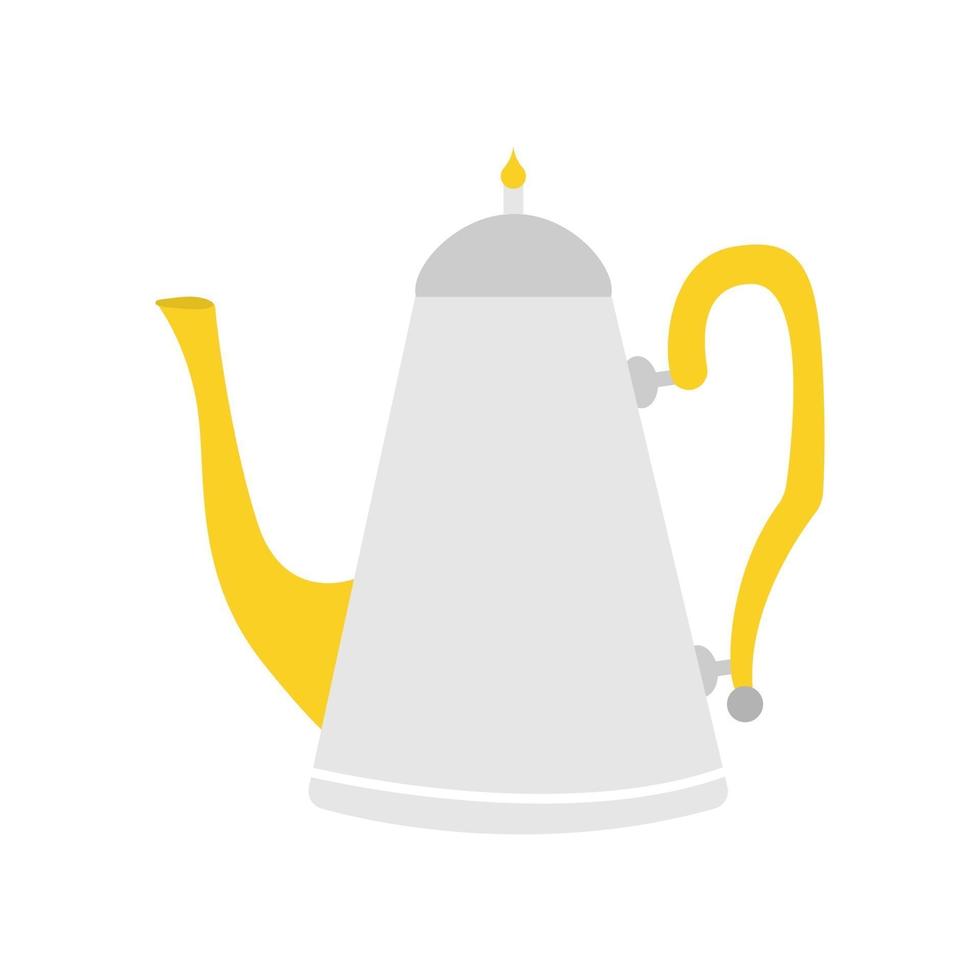 Elegant vintage teapot in gray yellow color on a white background Vector flat image icon kitchen themed decor