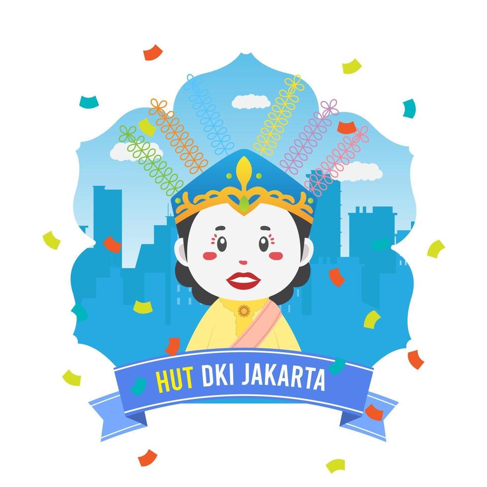 Birthday Jakarta Greeting Card With Traditional Puppet vector