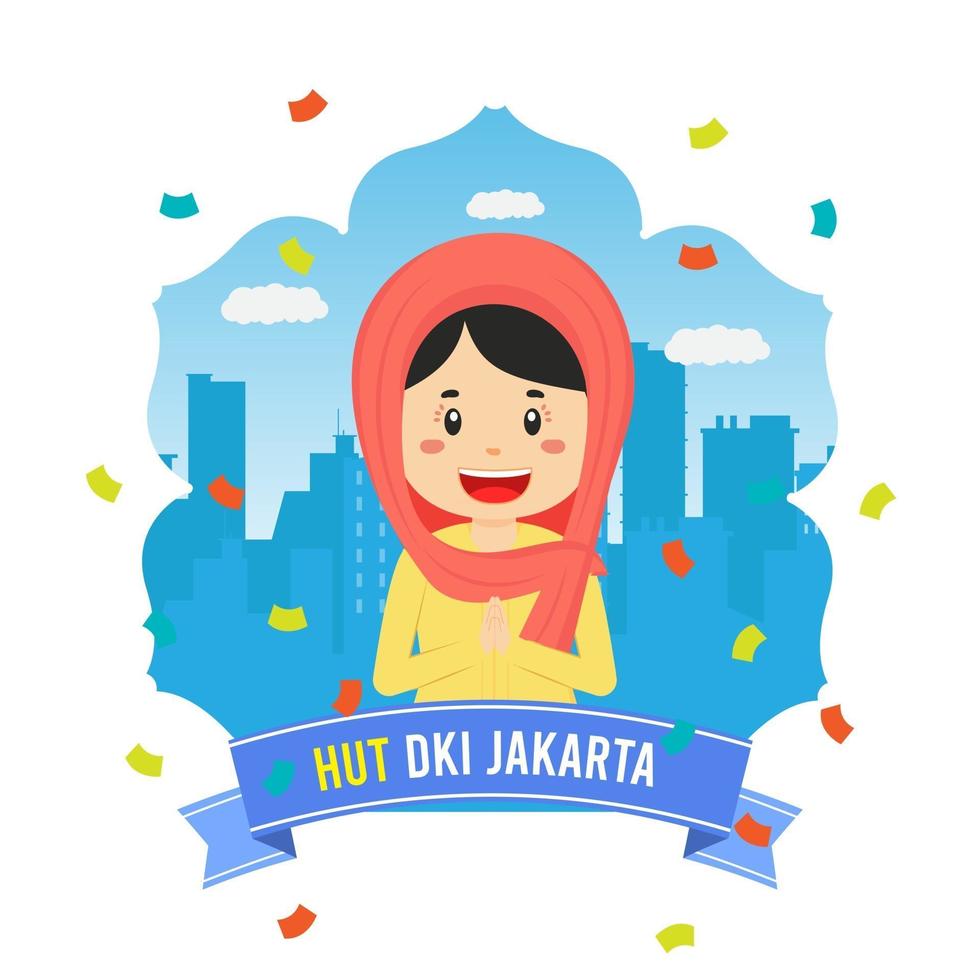 Birthday Jakarta Greeting Card With Character vector