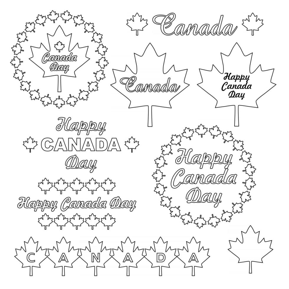 Canada Day Black Outline Digital Stamps vector
