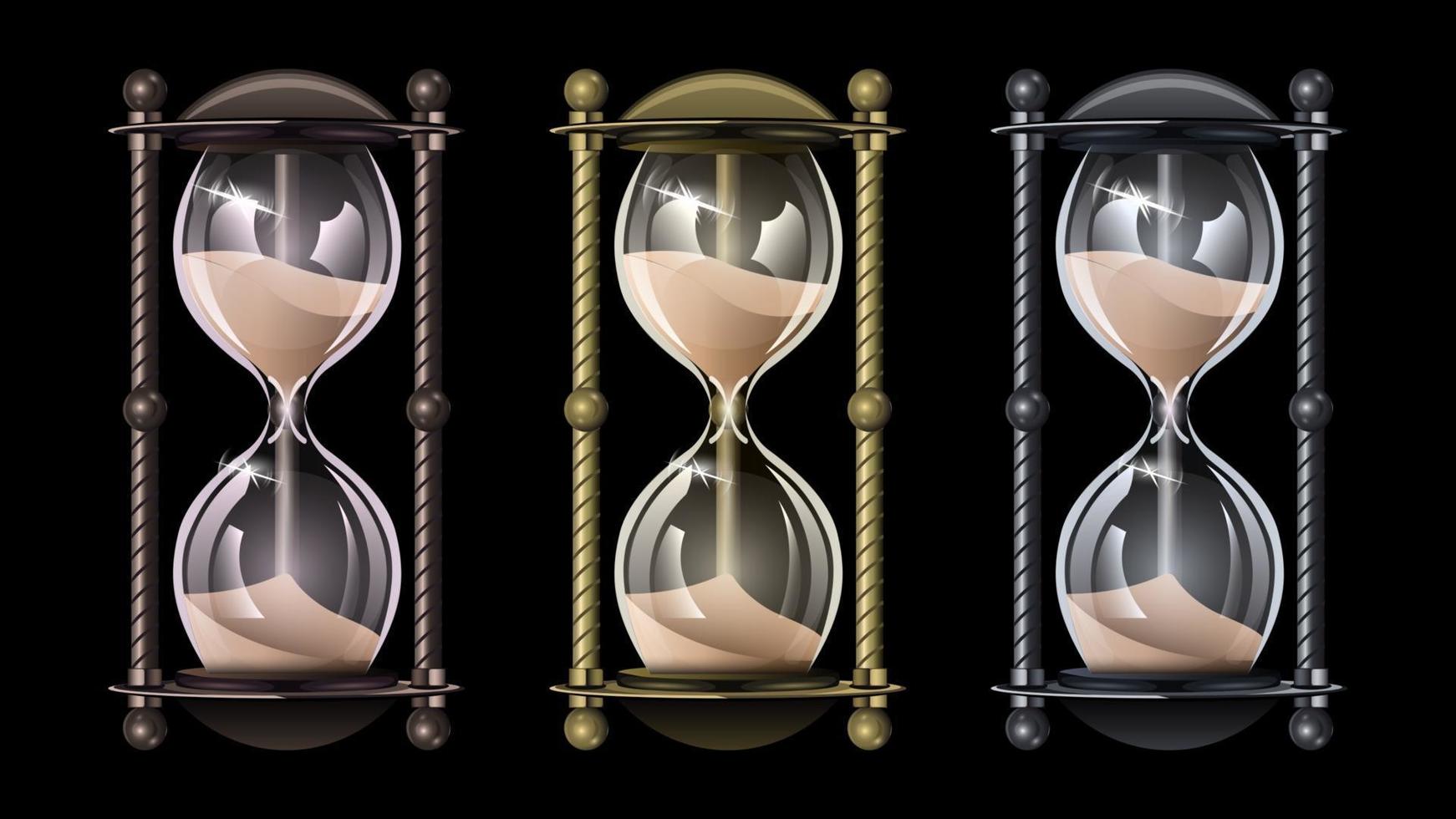 Set realistic vintage hourglass isolated vector