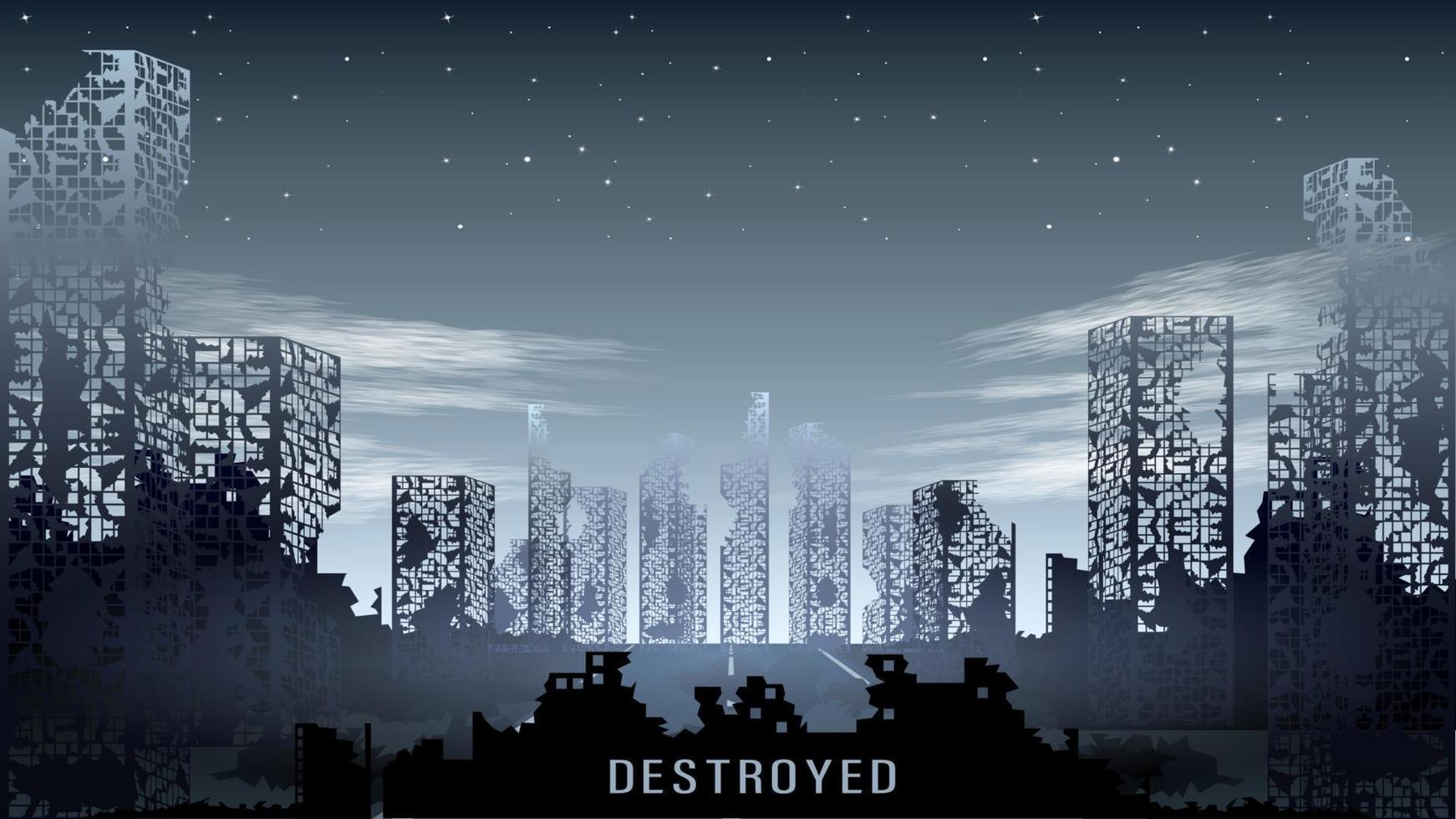 apocalypse destroyed dark city vector