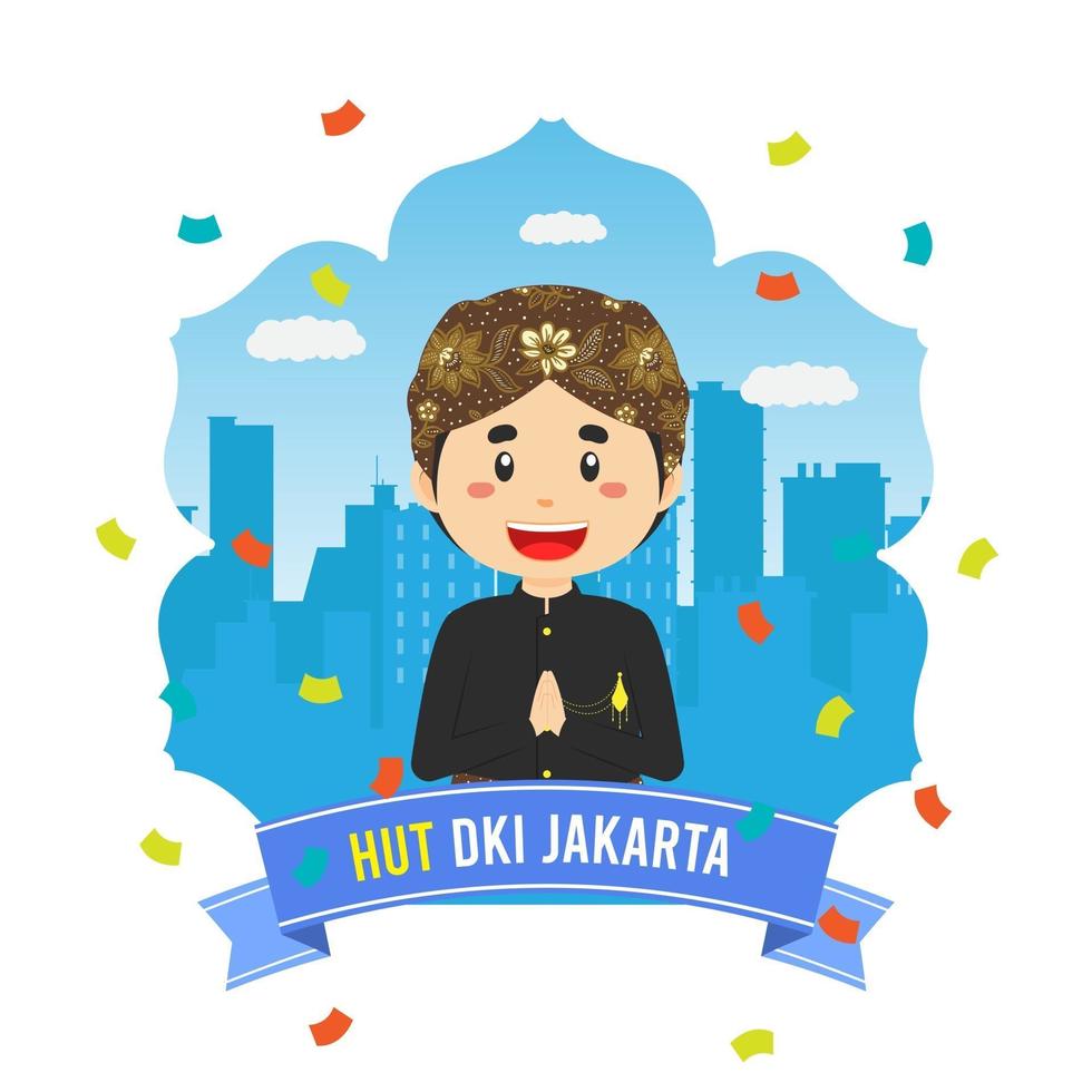 Birthday Jakarta Greeting Card With Character vector