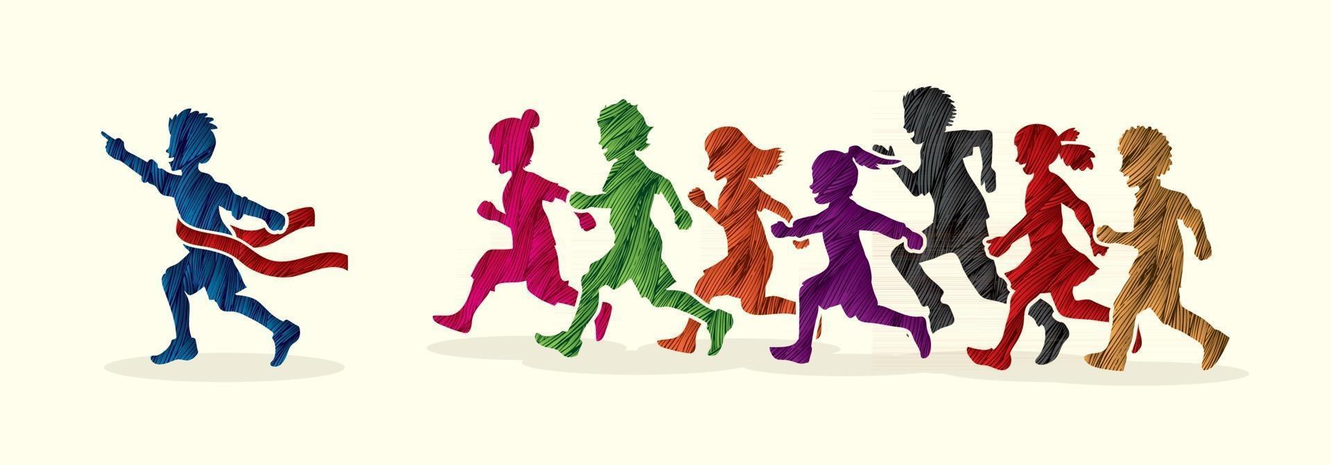 Group of Children Running Together vector