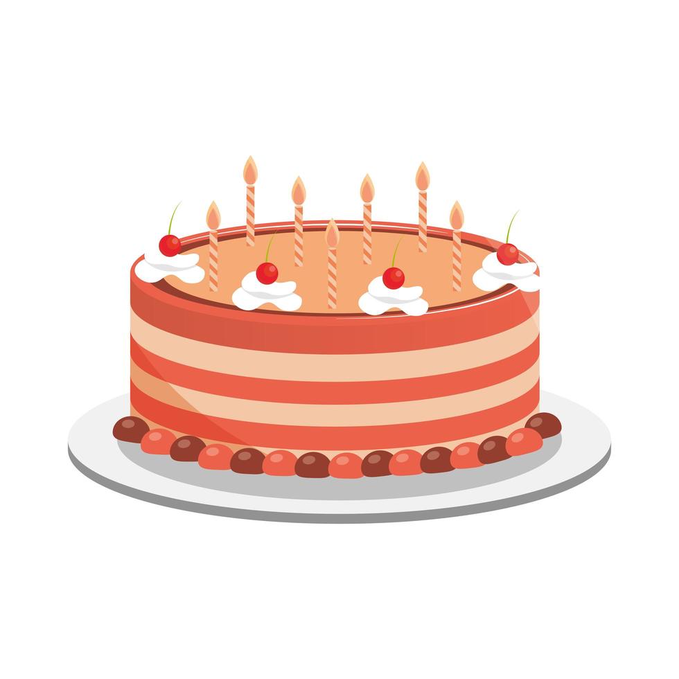 pastel de cumpleaños dulce crema frutas postre vector