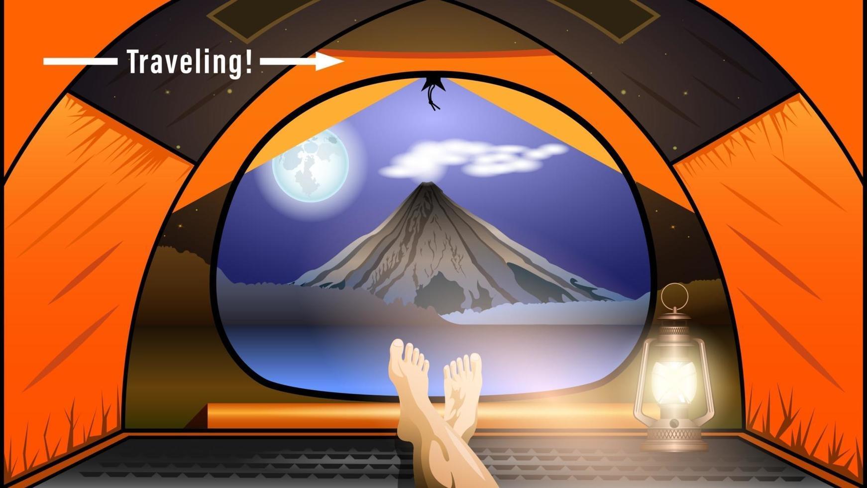 Traveling view from the tent night vector