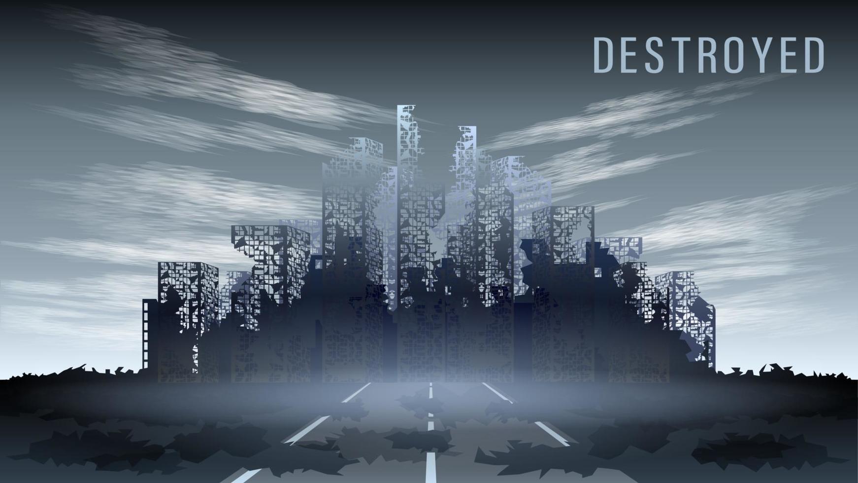 apocalyptic destroyed dark city vector