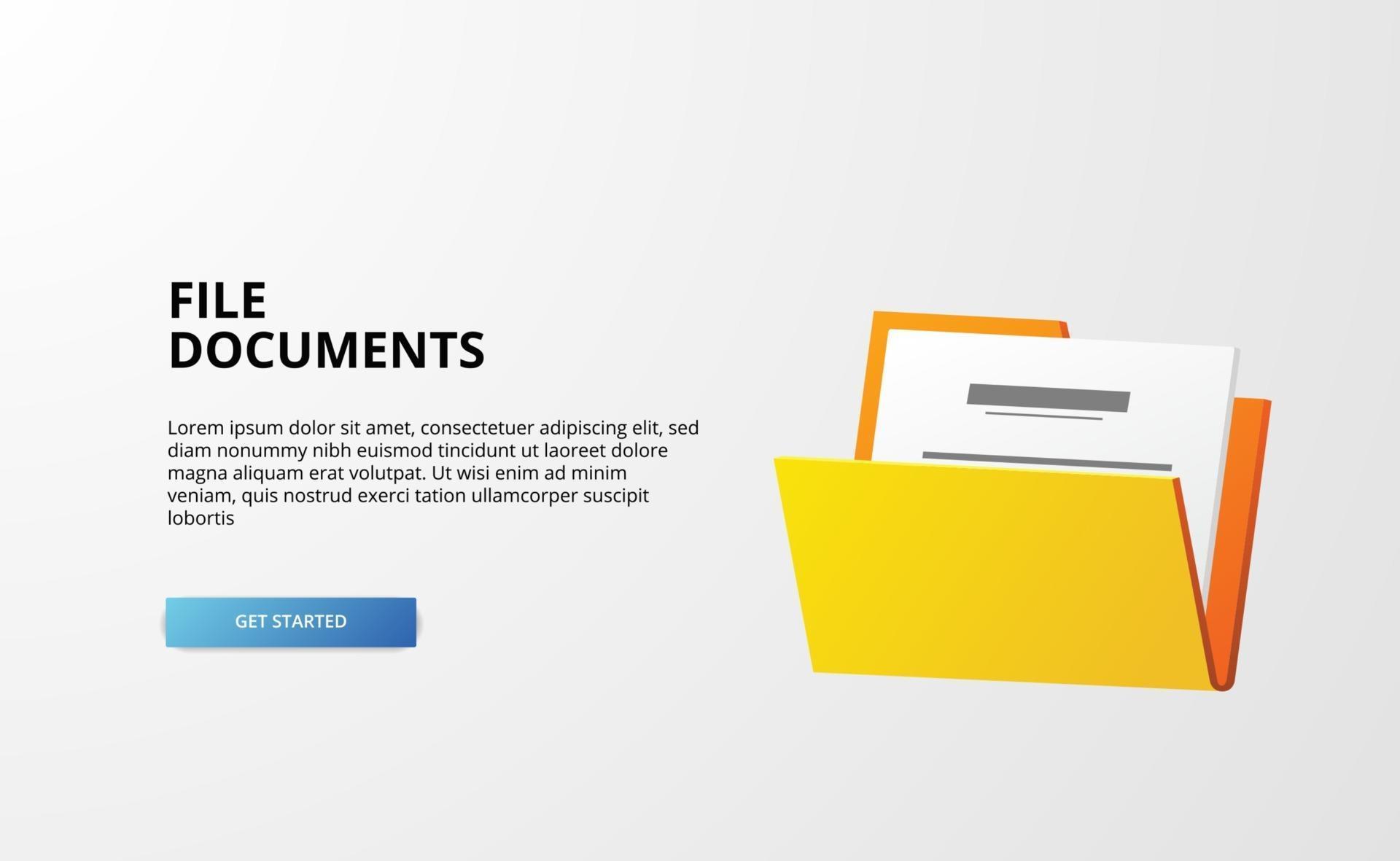 3d open folder contain file documents illustration concept for