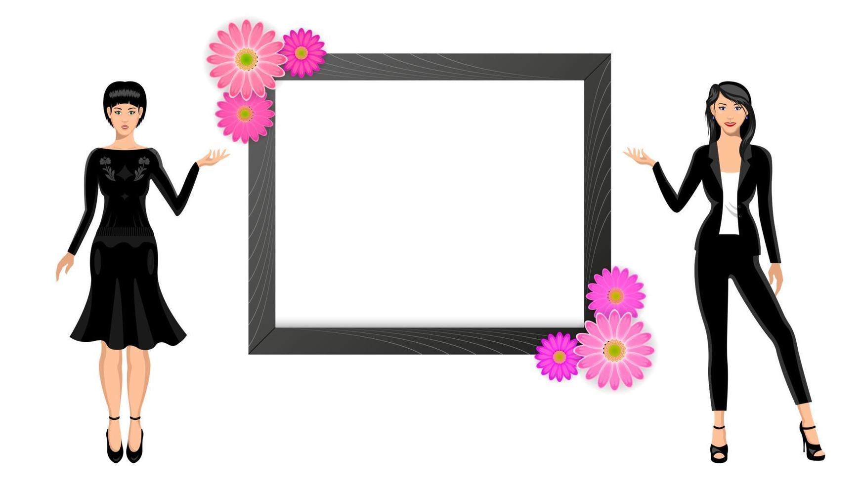 Two young womans blank picture frame vector