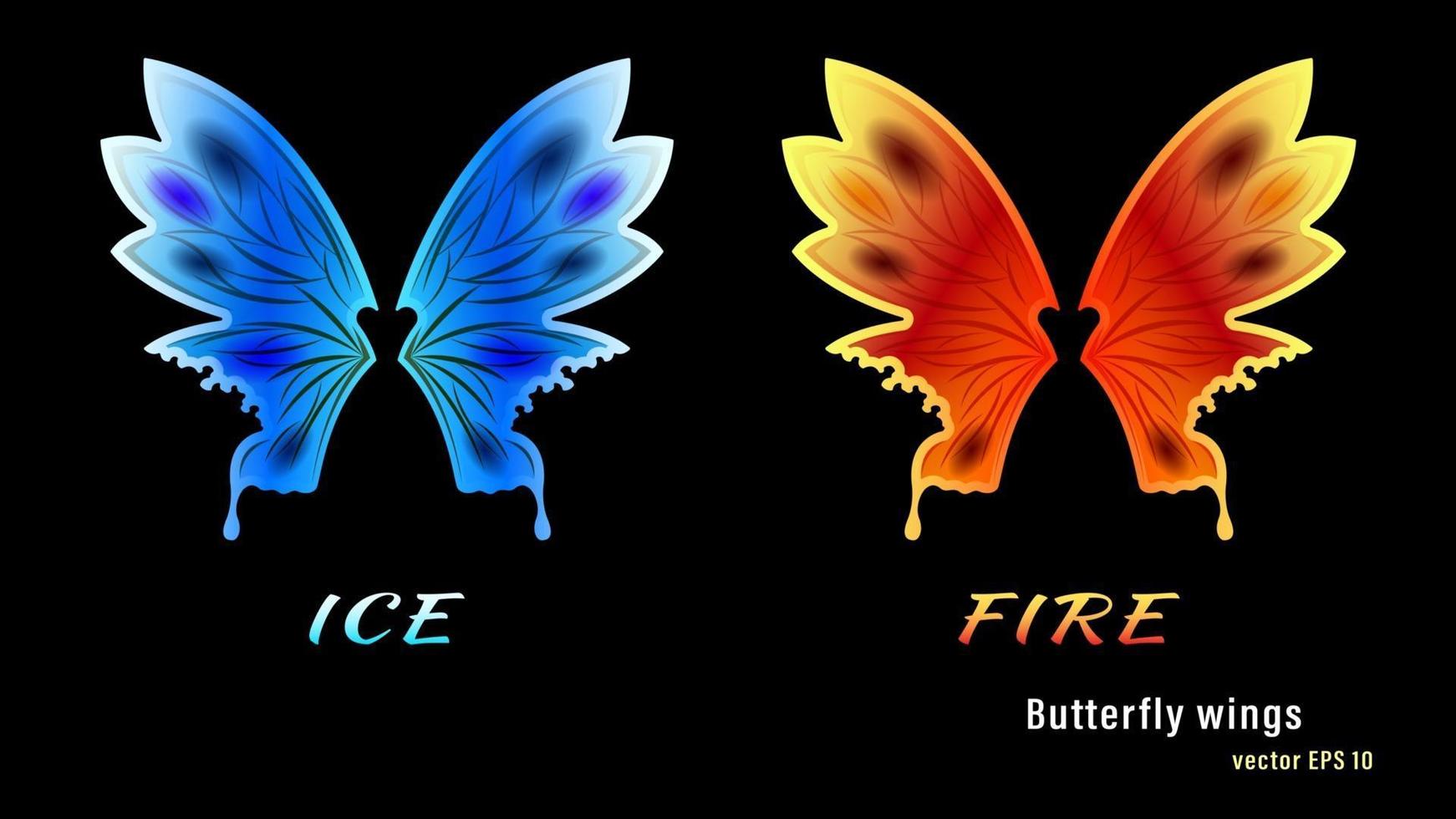 Fire and ice colorful butterfly wings vector